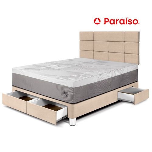 Dormitorio Royal Balanzze Cajones 2 Plazas Cabecera Blocks Champagne