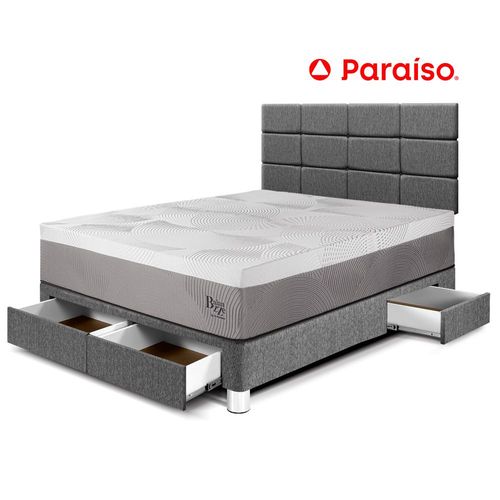 Dormitorio Royal Balanzze Cajones 2 Plazas Cabecera Blocks Gris