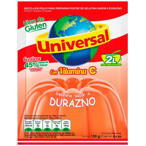 Gelatina UNIVERSAL Sabor a Durazno Bolsa 130g