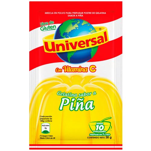 Gelatina UNIVERSAL Sabor a Piña Bolsa 38g