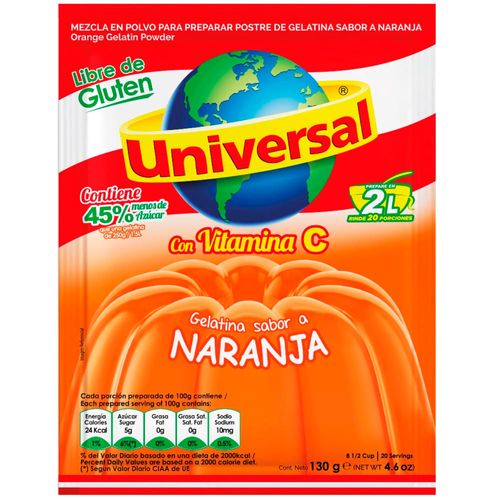 Gelatina UNIVERSAL Sabor a Naranja Bolsa 130g