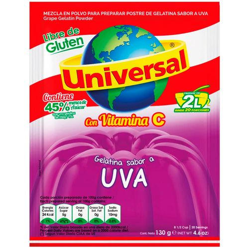 Gelatina UNIVERSAL Sabor a Uva Bolsa 130g