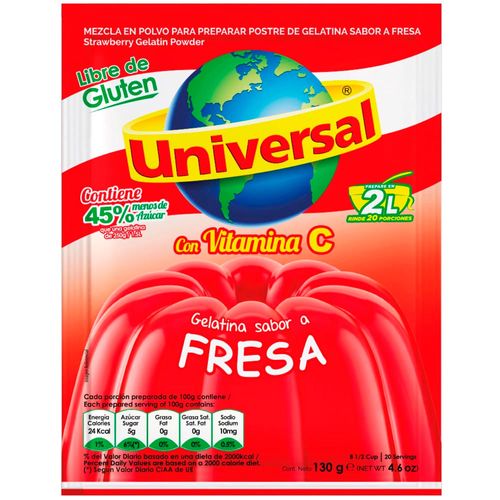 Gelatina UNIVERSAL Sabor a Fresa Bolsa 130g