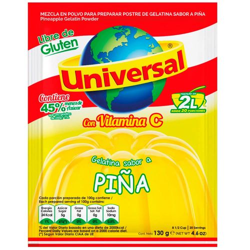 Gelatina UNIVERSAL Sabor a Piña Bolsa 130g