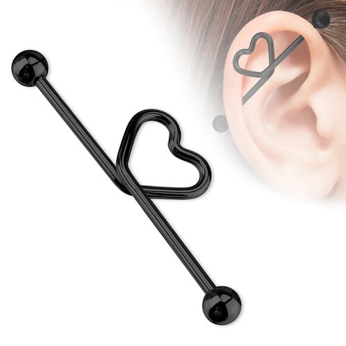 Piercing industrial transversal negro modelo corazón