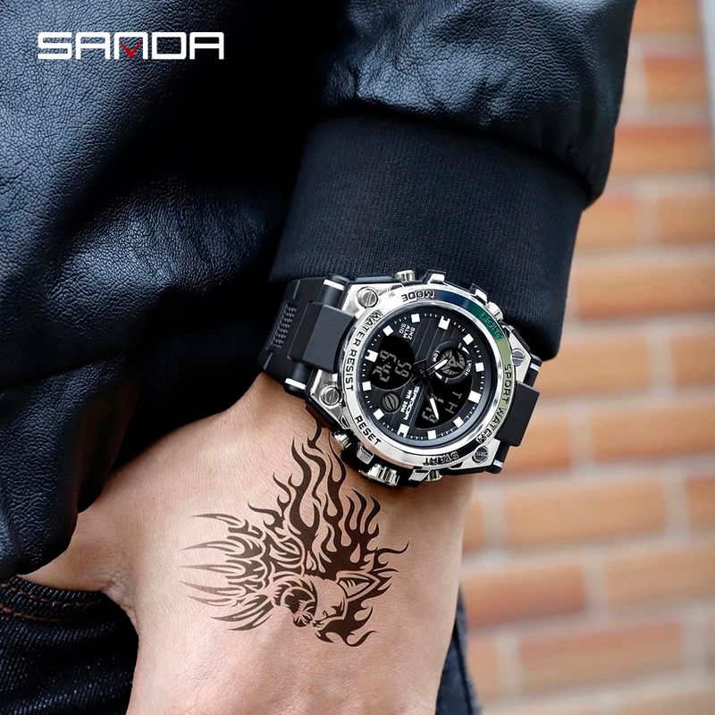 Reloj-Hombre-Deportivo-Analogo-Digital-Impermeable-Cronografo-Militar-Resistente-al-Agua--Plateado