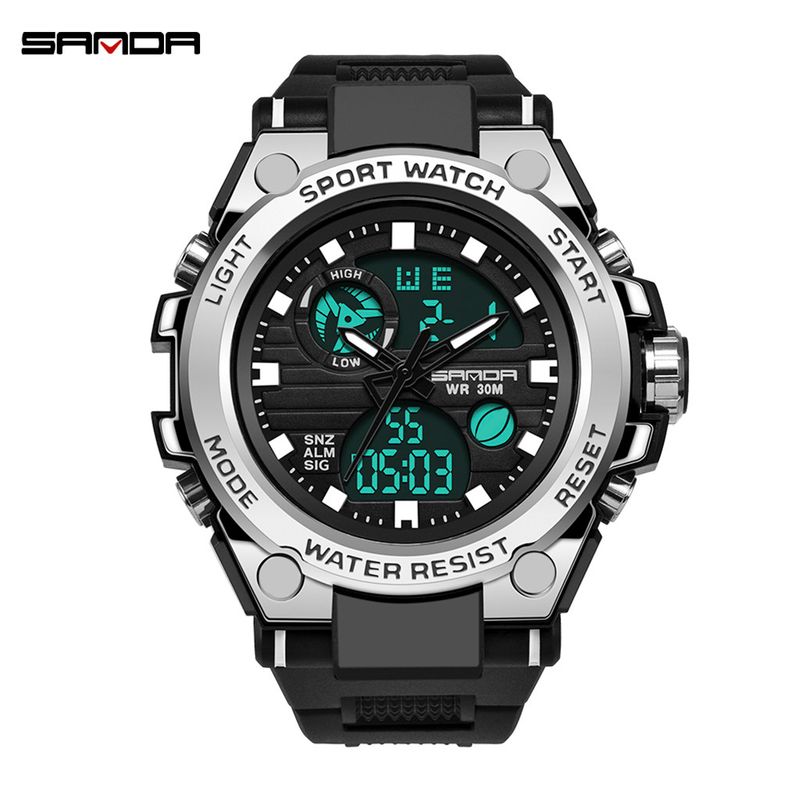 Reloj Hombre Deportivo Análogo Digital Impermeable con Cronógrafo Militar-  Plateado