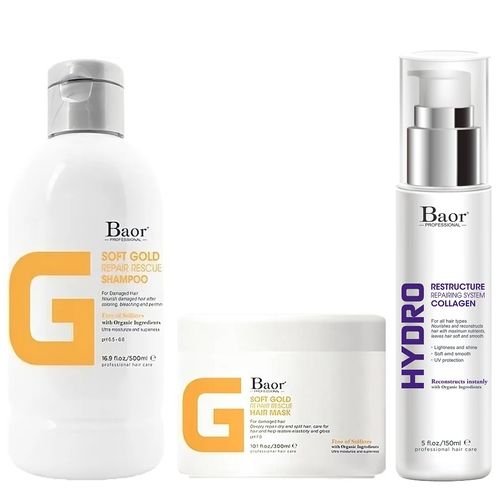 Shampoo Reparador + Mascarilla + Hydro Collagen Baor G Soft Gold