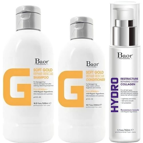 Shampoo Reparador + Acondicionador + Hydro Collagen Baor G Soft Gold