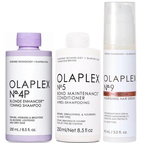 Olaplex N°4P + N°5 + N°9 Shampoo Cabello Rubio + Acondicionador+ Sérum