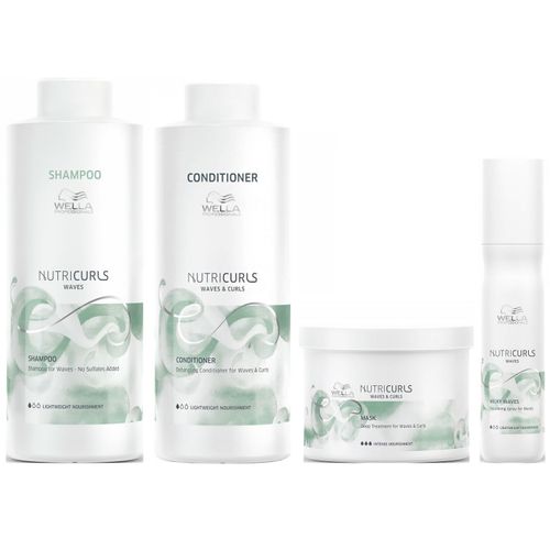 Shampoo Ondas Lt + Acondicionador + Mascarilla +Spray Wella Nutricurls