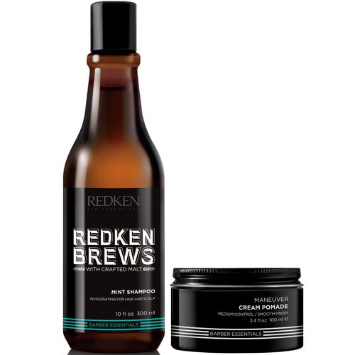 Shampoo de Menta Mint + Cera Maneuver Cream Pomade Redken Brews Men