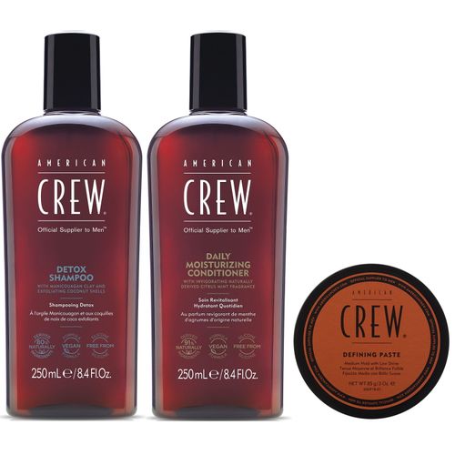 Shampoo Detox + Acondicionador + Cera Defining Paste American Crew Men