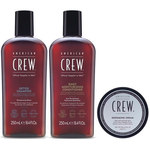 Shampoo Detox + Acondicionador + Cera Grooming Cream American Crew Men