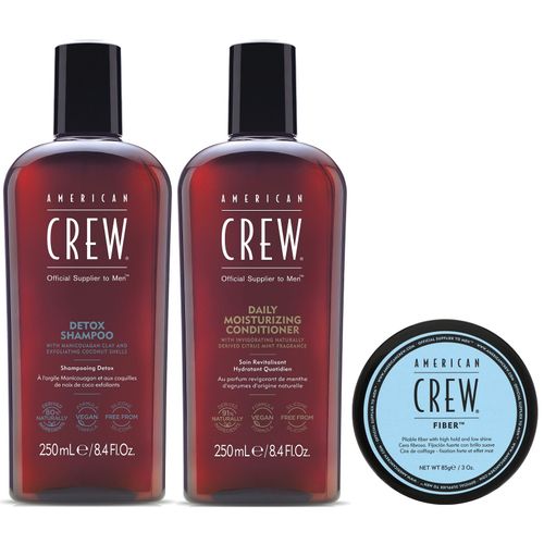 Shampoo Detox + Acondicionador + Cera Fiber American Crew Men