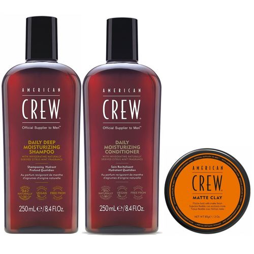 Shampoo Hidratante + Conditioner + Cera Matte Clay American Crew Men