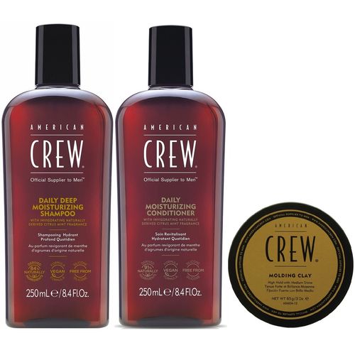 Shampoo Hidratante + Conditioner + Cera Molding Clay American Crew Men