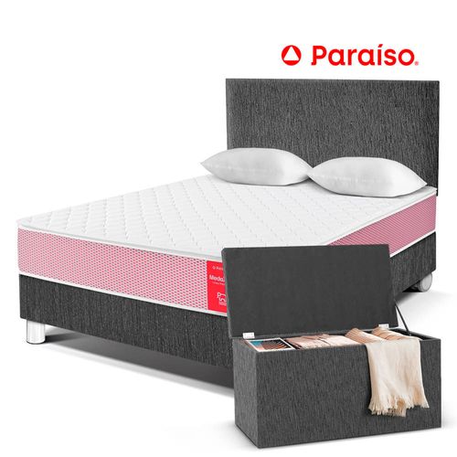 Dormitorio PARAISO Medallon Acero 2 Plazas + Baúl + 2 Almohadas + Protector