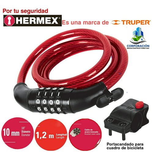 Candado cadena de bicicleta con clave de combinación 10 mm Hermex