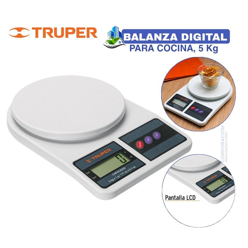 Balanza digital de cocina base de pl stico 5 kg Truper Shopstar