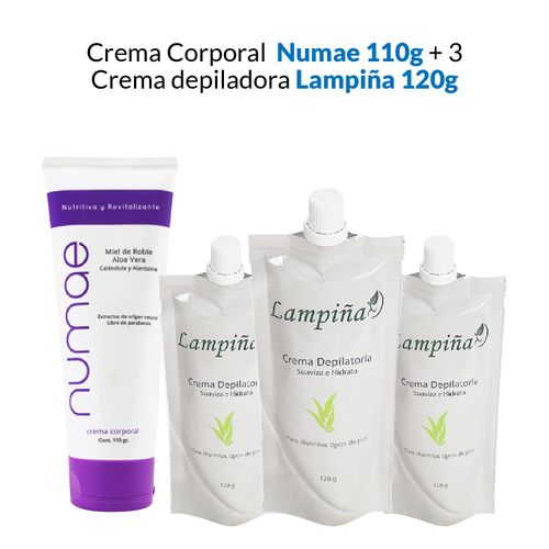 Crema Corporal Numae 110g + 3 Crema depiladora Lampiña 100g