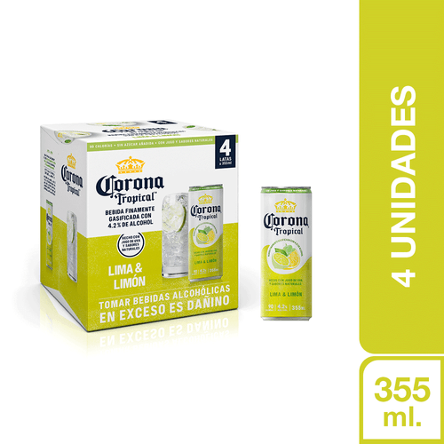 corona tropical lima limon 355ml 4 pack  (oferta)