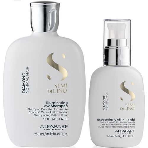 Shampoo Iluminador Sin Sal 250ml + Crema All in 1 Alfaparf Diamond