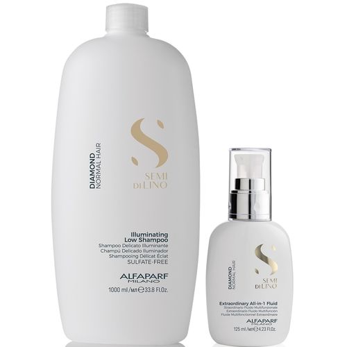 Shampoo Iluminador Sin Sal 1000ml + Crema All in 1 Alfaparf Diamond