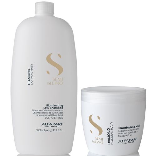 Shampoo Iluminador Sin Sal 1000ml + Mascarilla Alfaparf Diamond