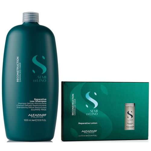 Shampoo Reparador 1000ml + Ampollas Lotion Alfaparf Reconstruction