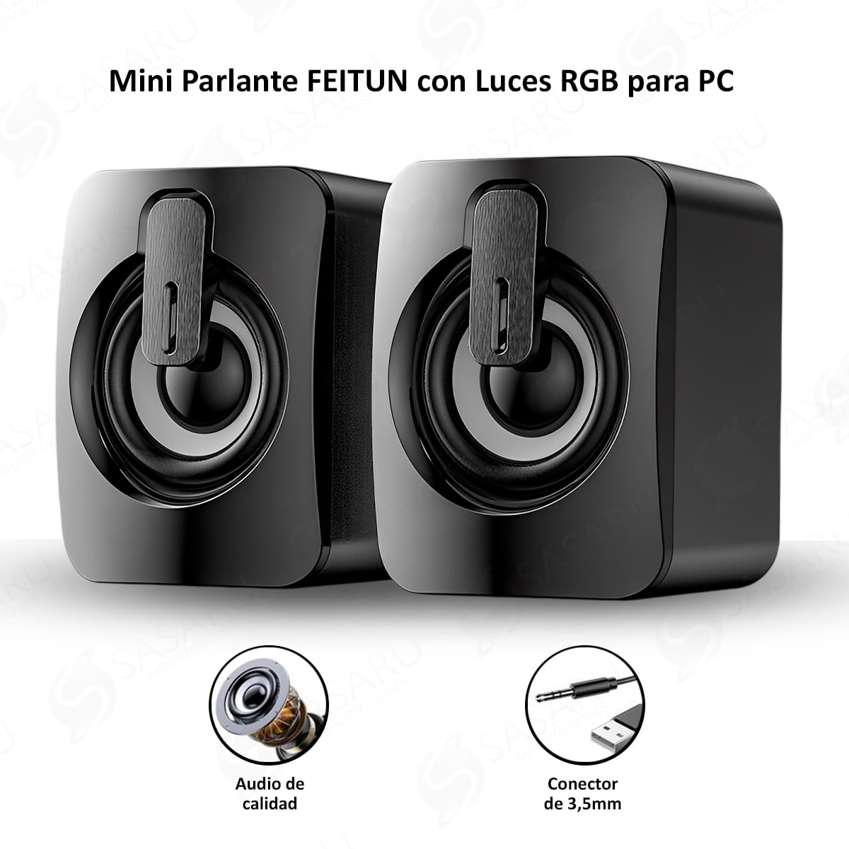 Parlantes para pc Teraware, conexión usb 2.0 y 3.5 mm, 3W x2, 7.8cm x  6.1cm, negro