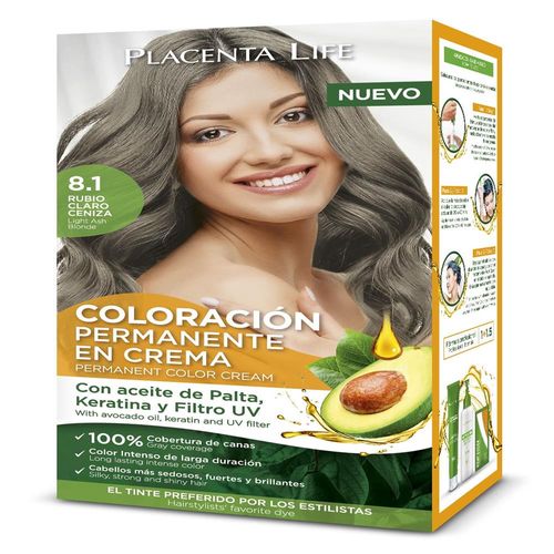 Placenta Life Coloración 8.1 Rubio Claro Ceniza Kit