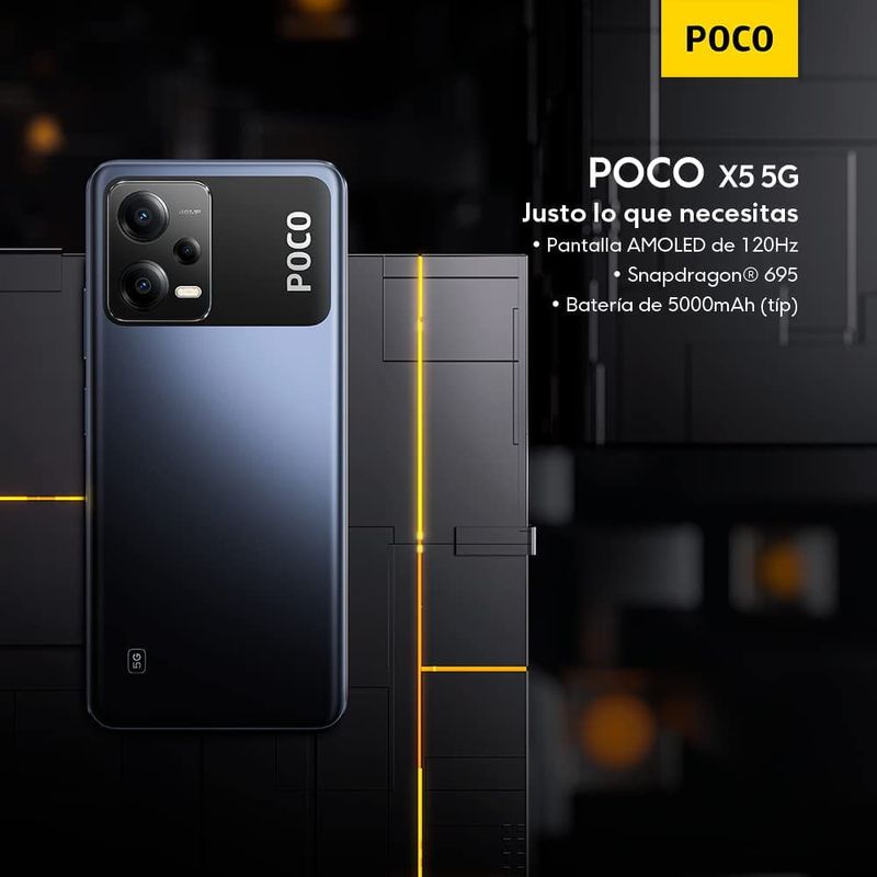Celular Xiaomi Poco X5 5G 128GB, 6GB ram, cámara principal 48MP + 8MP +  2MP, frontal 13MP, 6.67, color negro - Coolbox