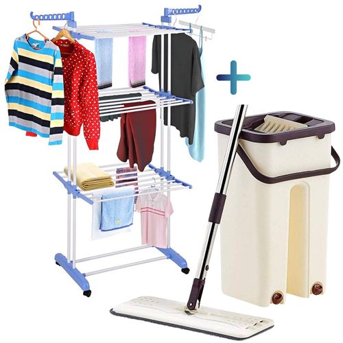 Tendedero de Ropa 3 Niveles + Trapeador 360° Balde Escurridor MD-M