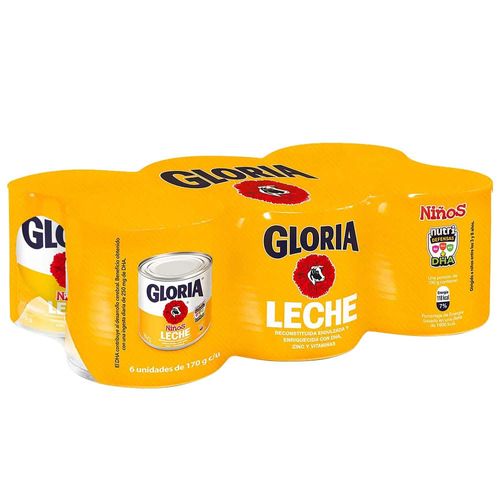 Leche GLORIA Niños Lata 170g Paquete 6un