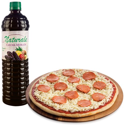 Pack Jugo de Fruta NATURALE Chicha Morada Botella 1L + Pizza Pepperoni Familiar LA FLORENCIA