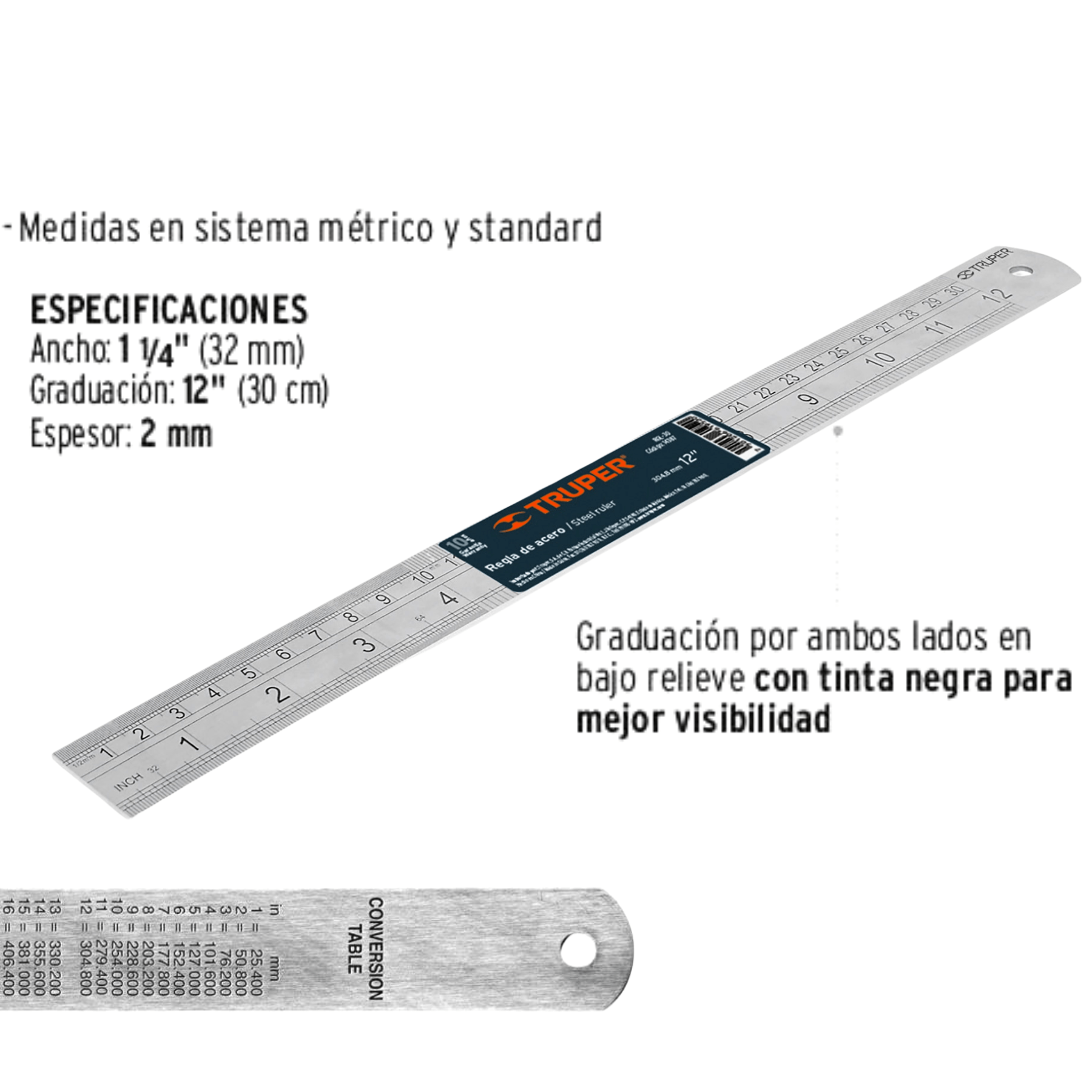 Regla De Metal Acero Inoxidable 30cm Truper Shopstar