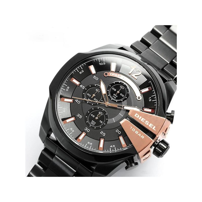 Reloj Diesel Mega Chief DZ4309 Fecha Cronometro Acero Inoxidable Negro Oro  Rosado