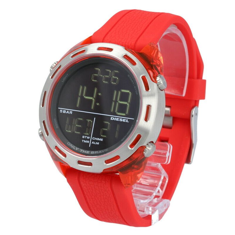 Reloj-Diesel-Crusher-DZ1900-Digital-Alarma-Luz-Correa-de-Silicona-Rojo