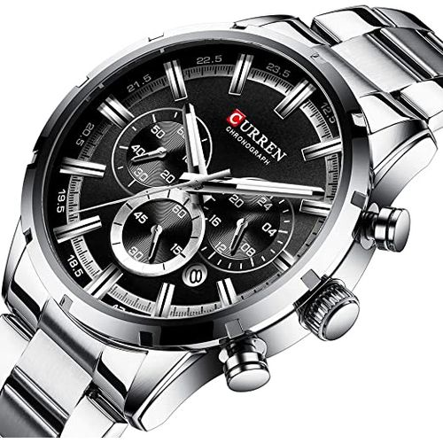 Reloj Lujo CURREN 8355 Negro/Plata Cronógrafos Cuarzo