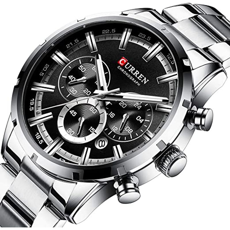 Reloj-Lujo-CURREN-8355-Negro-Plata-Cronografos-Cuarzo