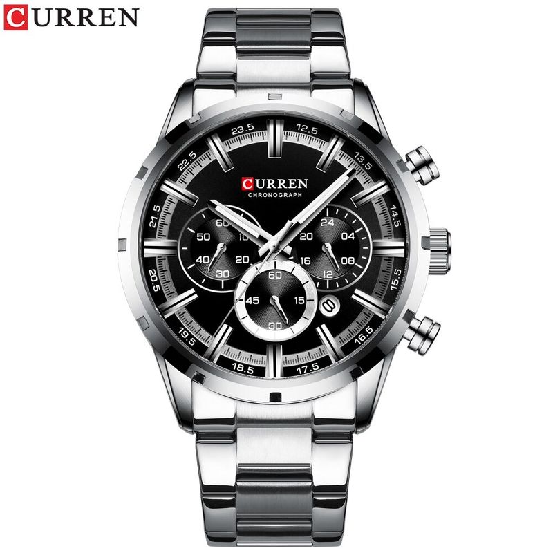 Reloj-Lujo-CURREN-8355-Negro-Plata-Cronografos-Cuarzo