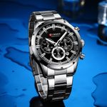Reloj-Lujo-CURREN-8355-Negro-Plata-Cronografos-Cuarzo