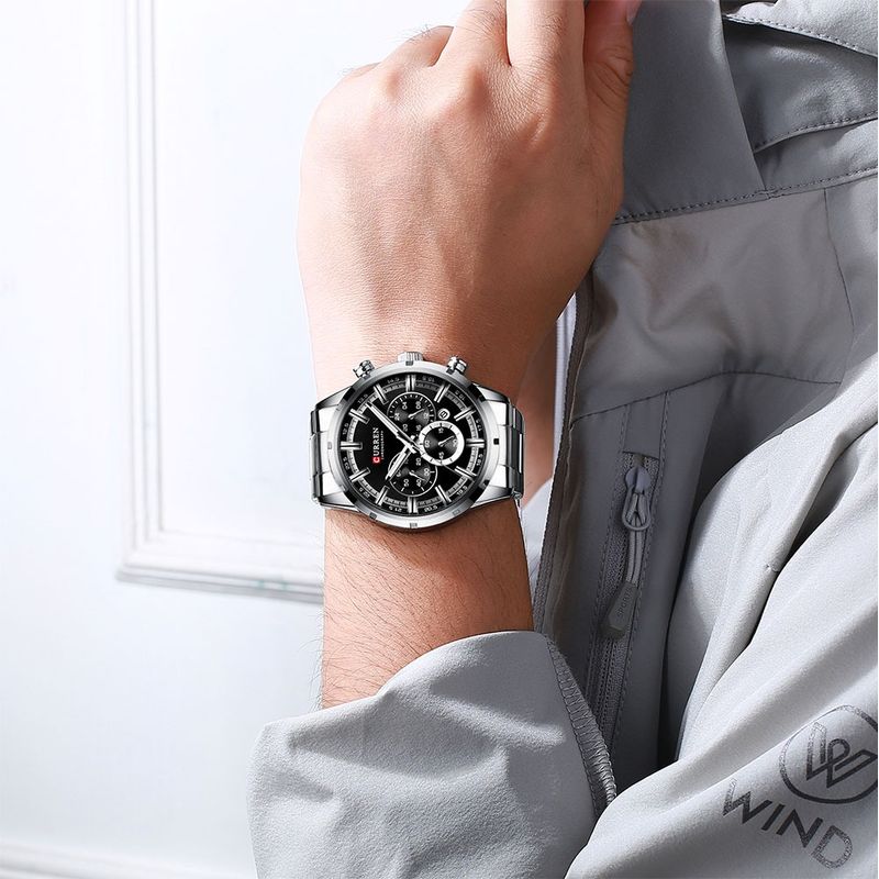 Reloj-Lujo-CURREN-8355-Negro-Plata-Cronografos-Cuarzo