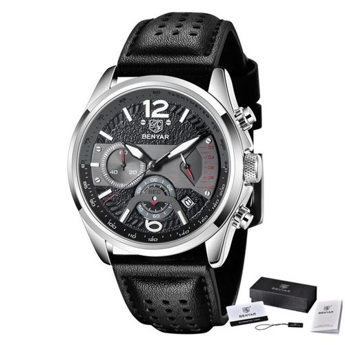 Reloj Lujo BENYAR 5171 Negro Cronografos Correa Cuero