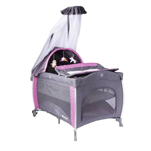 Cuna Corral Aluminio Ebaby NOA 780 Con Tul - Rosado