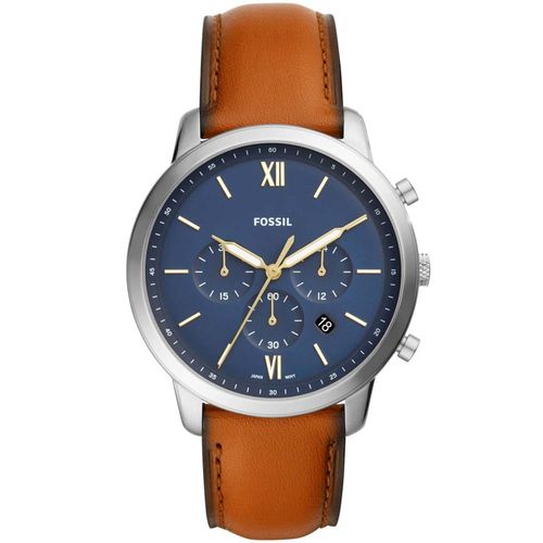 Reloj Fossil Neutra FS5453 Fecha Cronometro Correa Cuero Marrón Dial Azul
