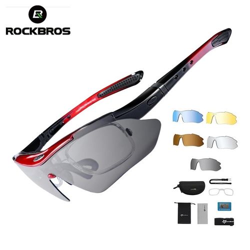 Lentes Ciclismo ROCKBROS Set 5 En 1 Rojo Polarizados HD Night Vision