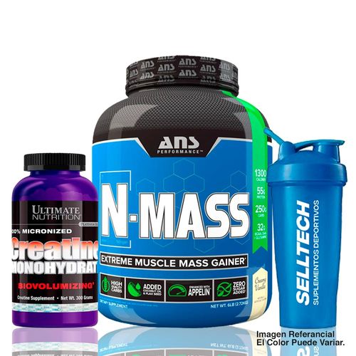 Pack Ans N Mass 6lb Vainilla + Creatina 300gr+ Shaker