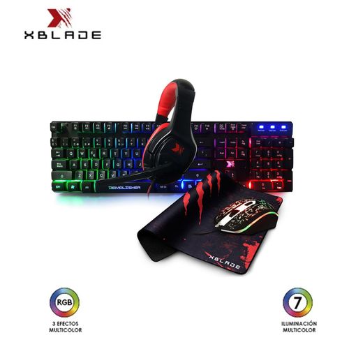 TECLADO XBLADE GAMING + MOUSE + AUDIFONO + PAD DEMOLISHER KIT 4 EN 1